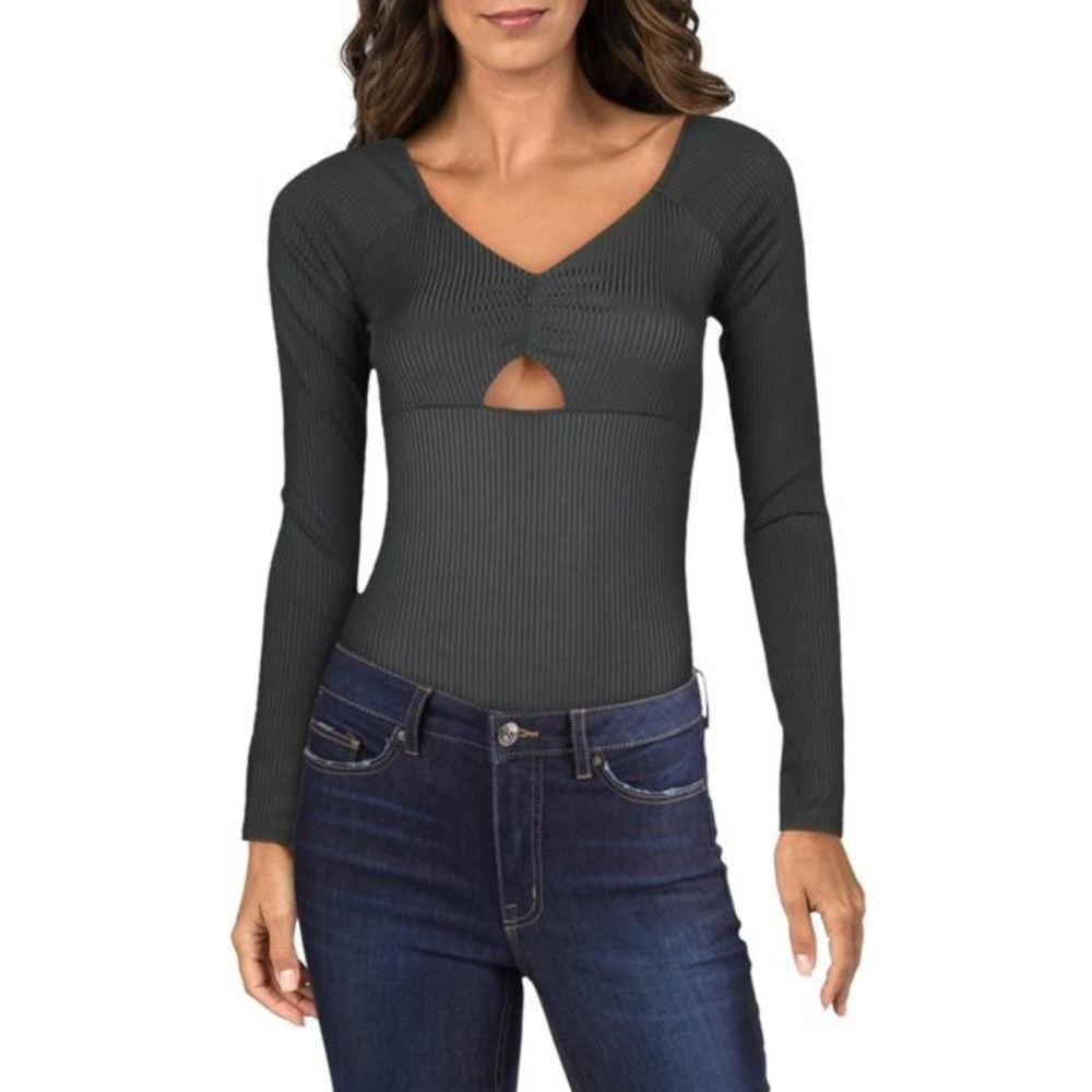 NWT ! Material Girl Womens Juniors Ruched Cut Out Bodysuit - XS / Jet Black